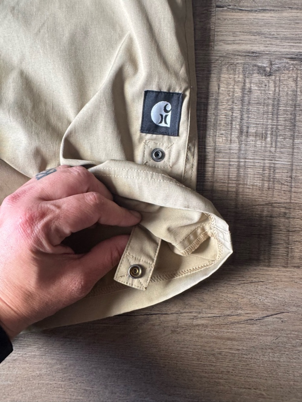 NWT Hurley x Carhartt Women’s Tan Short Overalls with Black Straps - Picture 5 of 16